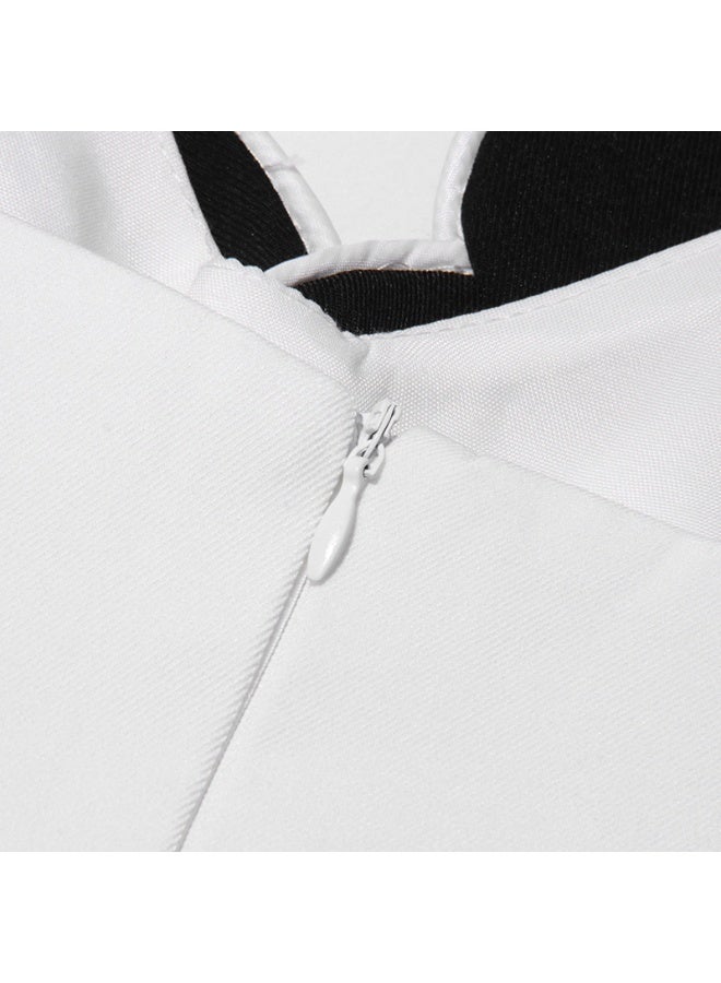 Fashionable High-End Black and White Color-Block Jumpsuit with Waist-Cinching and Flared Pants