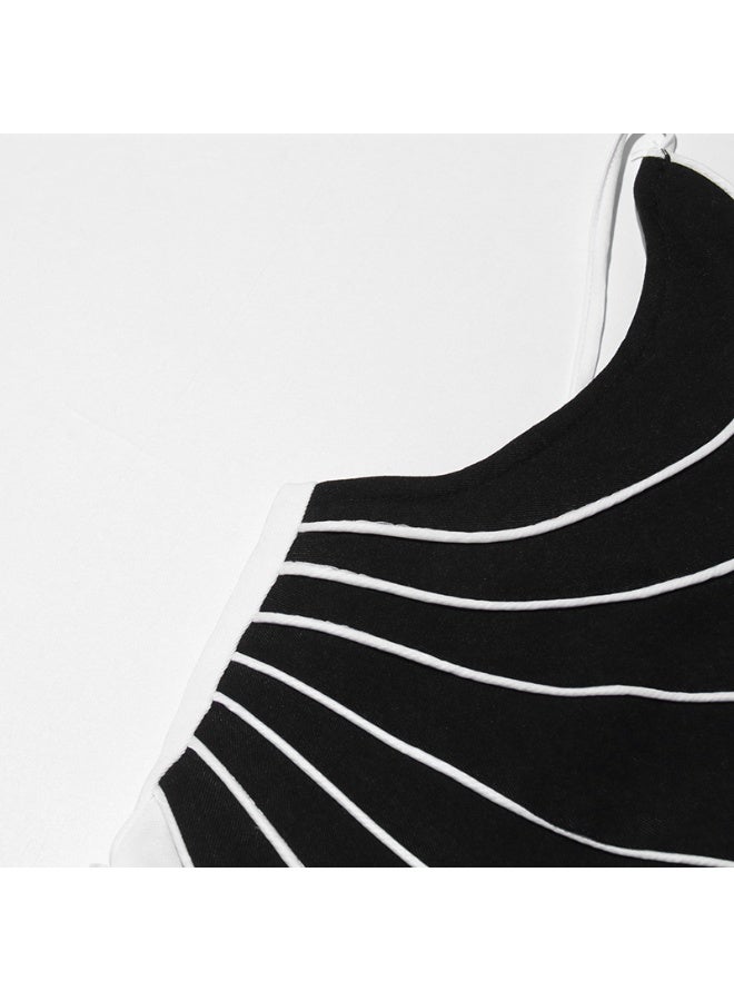 Fashionable High-End Black and White Color-Block Jumpsuit with Waist-Cinching and Flared Pants