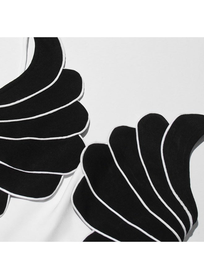Fashionable High-End Black and White Color-Block Jumpsuit with Waist-Cinching and Flared Pants