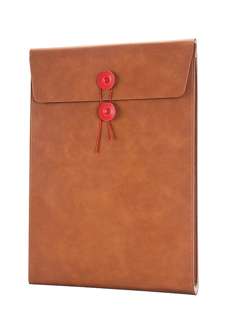 SYOSI - PU Leather A4 File Folders for Documents,Important Private File Organizer with String Tie Closure, Leather Portfolio Binder Envelopes, Letter Size Filing Folder 3/4 Inch Expansion Brown - Image 1