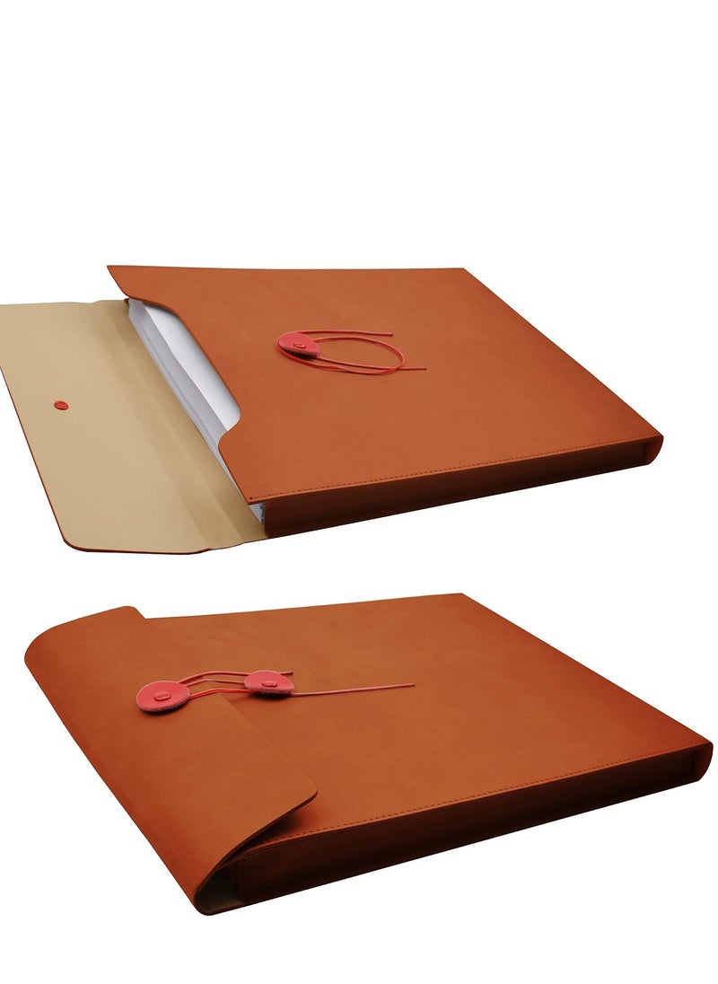 SYOSI - PU Leather A4 File Folders for Documents,Important Private File Organizer with String Tie Closure, Leather Portfolio Binder Envelopes, Letter Size Filing Folder 3/4 Inch Expansion Brown - Image 1