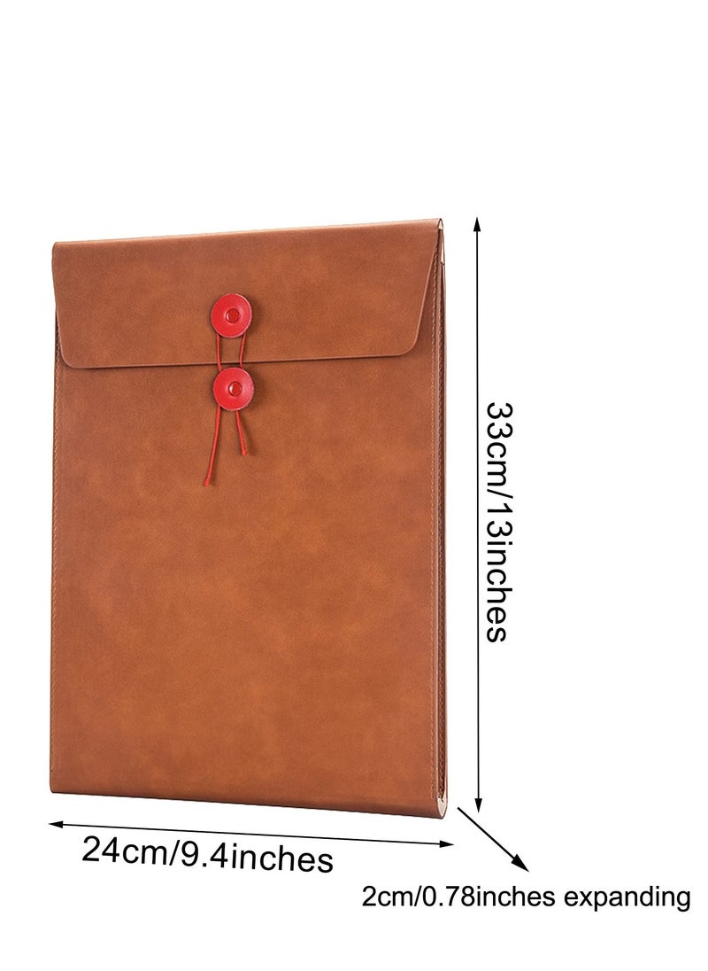 SYOSI - PU Leather A4 File Folders for Documents,Important Private File Organizer with String Tie Closure, Leather Portfolio Binder Envelopes, Letter Size Filing Folder 3/4 Inch Expansion Brown - Image 1