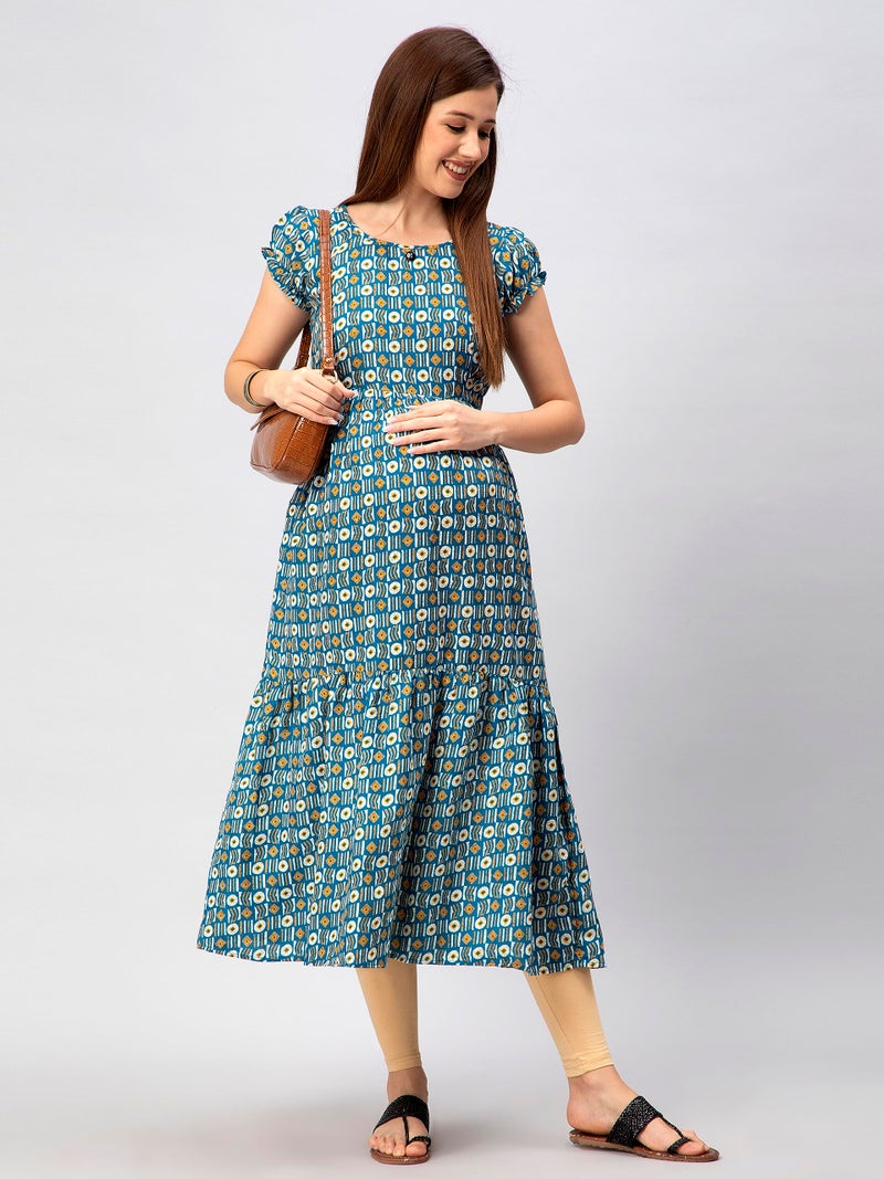 CEE 18 Women's Cotton Rayon A-Line Maternity Dress/Feeding Kurti with Zippers(9845_36,Catchy Peacock,36) - Image 4