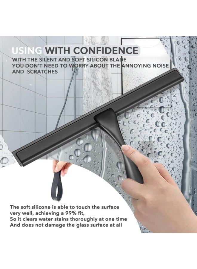 Chabeia 10 Inch Stainless Steel Shower Squeegee with 1 Adhesive Hooks,  Glass Wiper With Scraper , Car Window Cleaner, Multifunctional Handheld Shower Window Glass Scraper For Washing And Scraping, Squeegee For Window, Tile, Mirror, Bathroom, Cleaning Supplies, Cleaning Tool-Black - Image 4