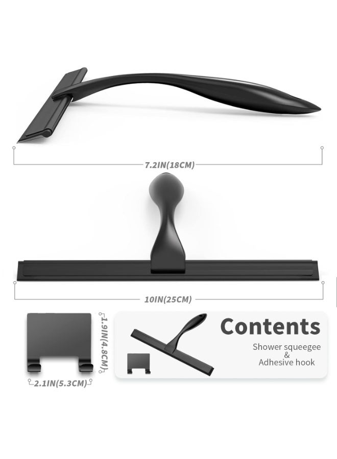 Chabeia 10 Inch Stainless Steel Shower Squeegee with 1 Adhesive Hooks,  Glass Wiper With Scraper , Car Window Cleaner, Multifunctional Handheld Shower Window Glass Scraper For Washing And Scraping, Squeegee For Window, Tile, Mirror, Bathroom, Cleaning Supplies, Cleaning Tool-Black - Image 2