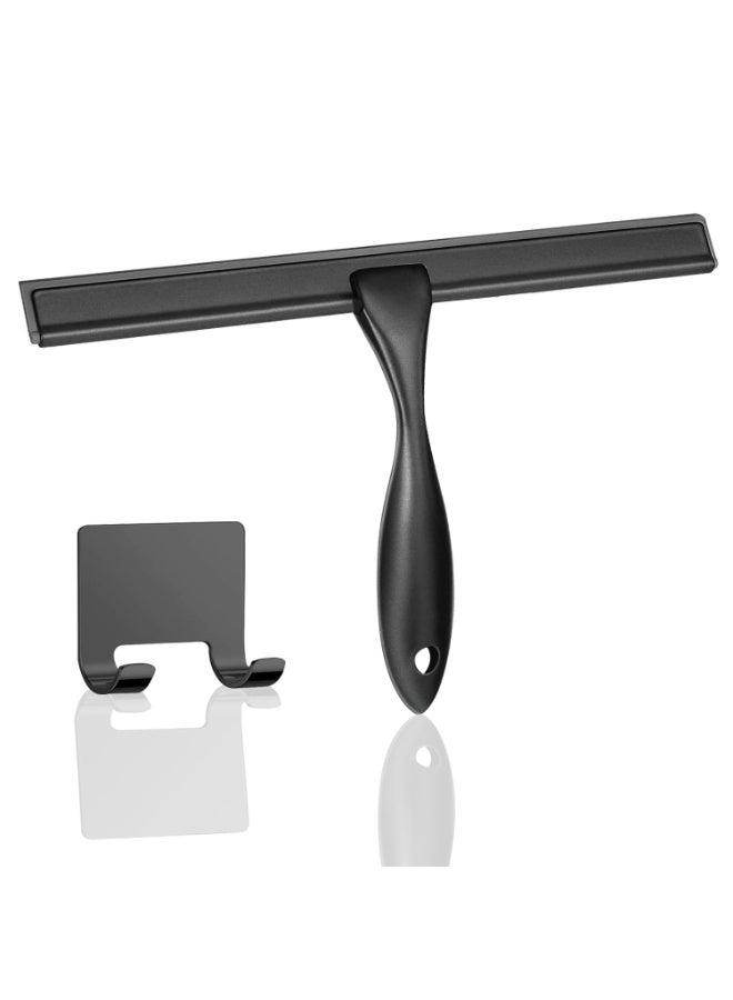 Chabeia 10 Inch Stainless Steel Shower Squeegee with 1 Adhesive Hooks,  Glass Wiper With Scraper , Car Window Cleaner, Multifunctional Handheld Shower Window Glass Scraper For Washing And Scraping, Squeegee For Window, Tile, Mirror, Bathroom, Cleaning Supplies, Cleaning Tool-Black - Image 1