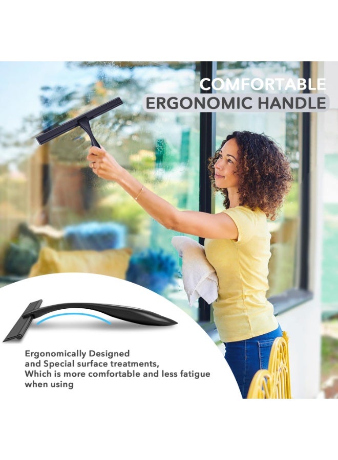 Chabeia 10 Inch Stainless Steel Shower Squeegee with 1 Adhesive Hooks,  Glass Wiper With Scraper , Car Window Cleaner, Multifunctional Handheld Shower Window Glass Scraper For Washing And Scraping, Squeegee For Window, Tile, Mirror, Bathroom, Cleaning Supplies, Cleaning Tool-Black - Image 5