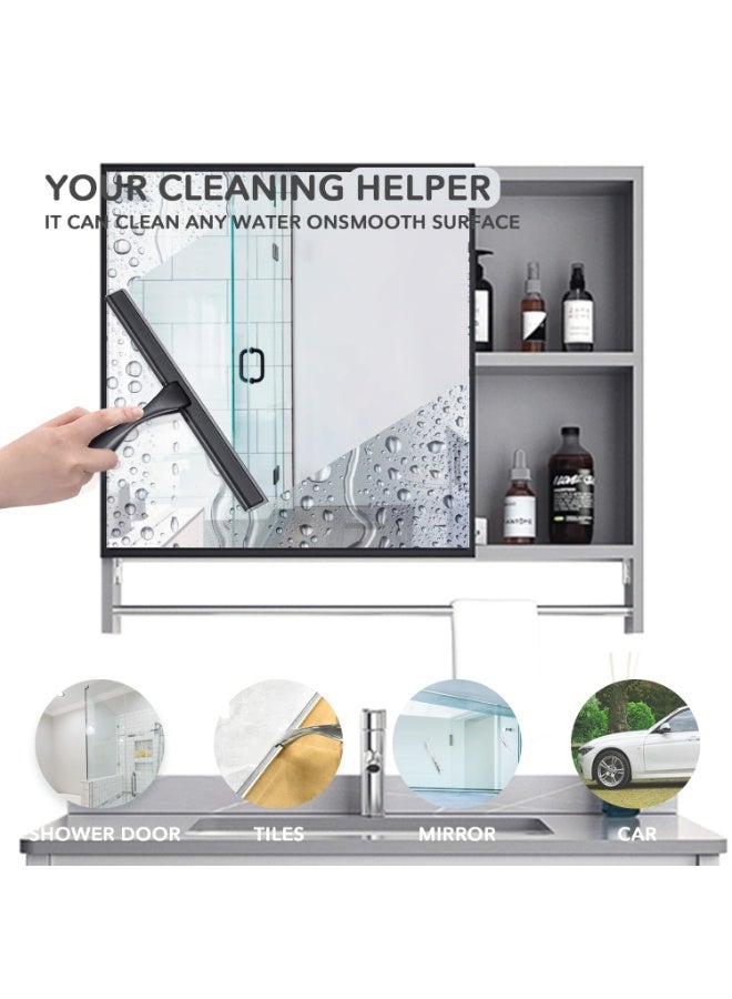Chabeia 10 Inch Stainless Steel Shower Squeegee with 1 Adhesive Hooks,  Glass Wiper With Scraper , Car Window Cleaner, Multifunctional Handheld Shower Window Glass Scraper For Washing And Scraping, Squeegee For Window, Tile, Mirror, Bathroom, Cleaning Supplies, Cleaning Tool-Black - Image 3