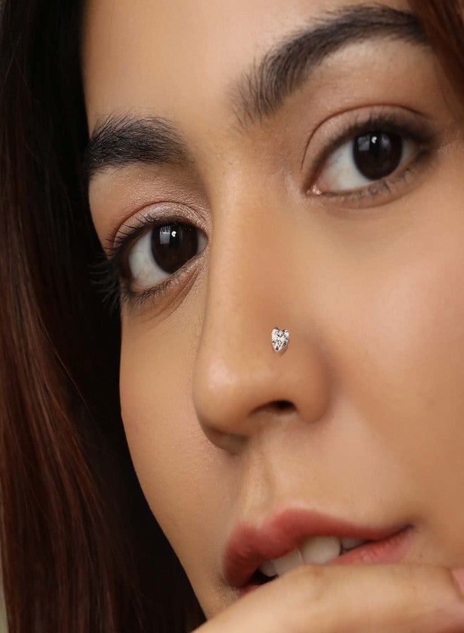 ZAVYA 925 Sterling Silver Heart Minimal Nath Rhodium Plated Nose Pin | Stylish Silver Nose Ring | Gift for Women & Girls | With Certificate of Authenticity and 925 Hallmark - Image 3