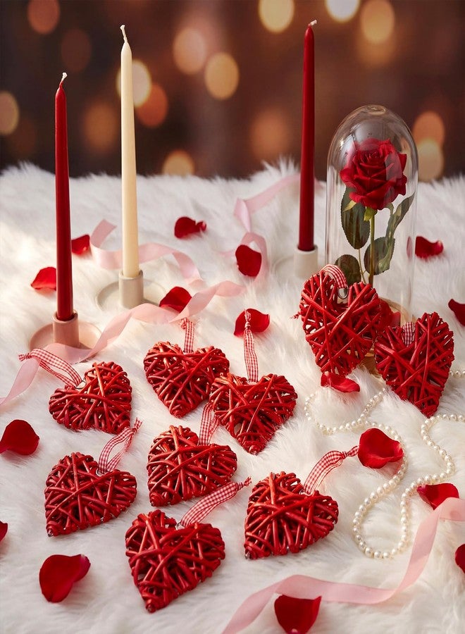 Junkin 12 Pcs Valentine's Day Heart Ornaments 4 Inch Rattan Heart Shape Tree Ornament Handmade Red Wicker Vase Bowl Fillers Valentine's Day Decorations for Tree Home Wedding Party Decor (Ramantic) - Image 5