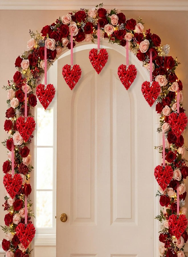 Junkin 12 Pcs Valentine's Day Heart Ornaments 4 Inch Rattan Heart Shape Tree Ornament Handmade Red Wicker Vase Bowl Fillers Valentine's Day Decorations for Tree Home Wedding Party Decor (Ramantic) - Image 2