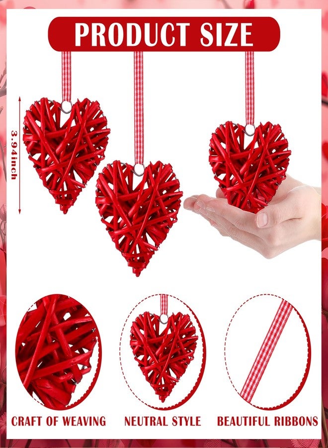 Junkin 12 Pcs Valentine's Day Heart Ornaments 4 Inch Rattan Heart Shape Tree Ornament Handmade Red Wicker Vase Bowl Fillers Valentine's Day Decorations for Tree Home Wedding Party Decor (Ramantic) - Image 3
