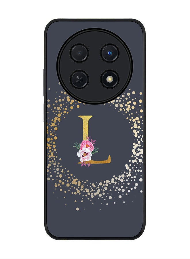 Stylizedd Rugged Black edge case for Huawei nova 12i 4G, Slim fit Flexible Thin Cover - Custom Monogram Initial Letter Floral Pattern Alphabet - L  (Grey ) - Image 1