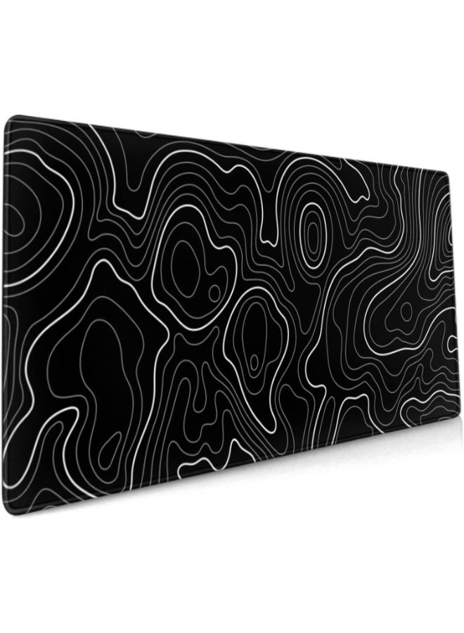 Topographic Contour Extended Gaming Mouse Pad 90 x 40 CM – XXLarge Desk Mat (Black) - Image 1