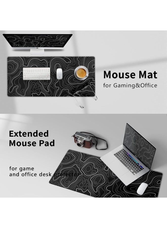Topographic Contour Extended Gaming Mouse Pad 90 x 40 CM – XXLarge Desk Mat (Black) - Image 5