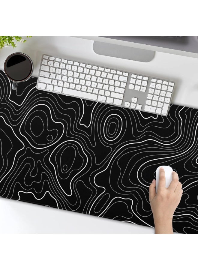 Topographic Contour Extended Gaming Mouse Pad 90 x 40 CM – XXLarge Desk Mat (Black) - Image 4