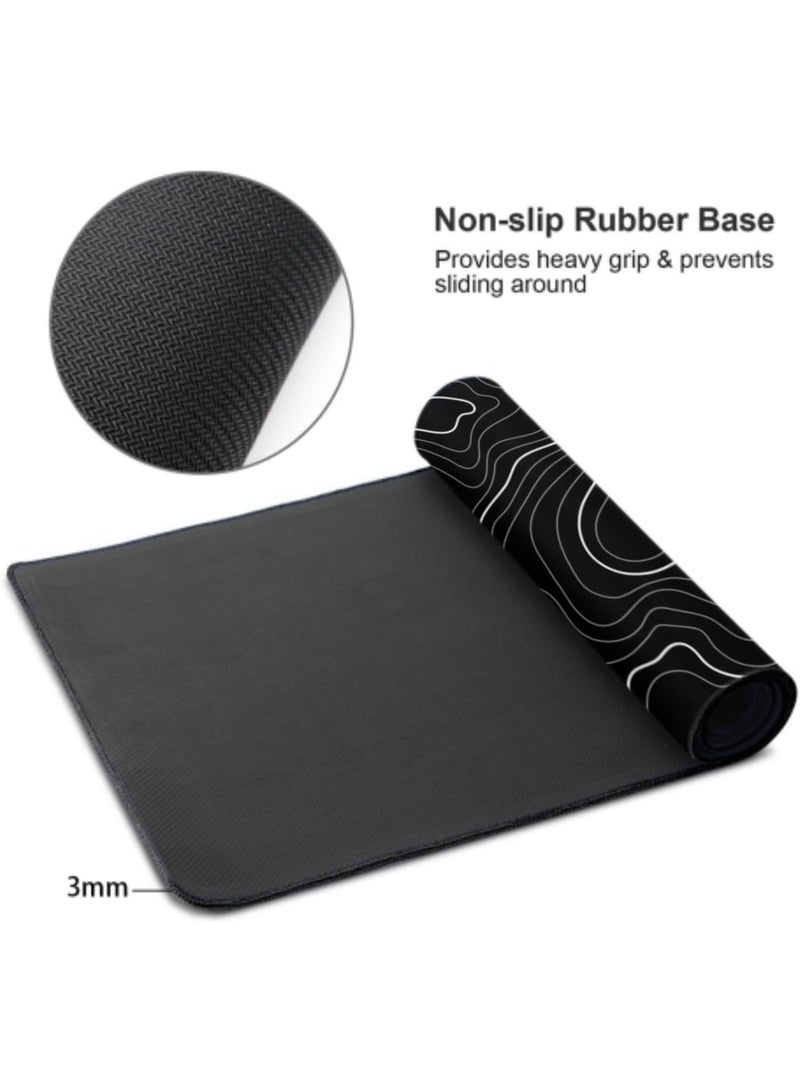 Topographic Contour Extended Gaming Mouse Pad 90 x 40 CM – XXLarge Desk Mat (Black) - Image 2
