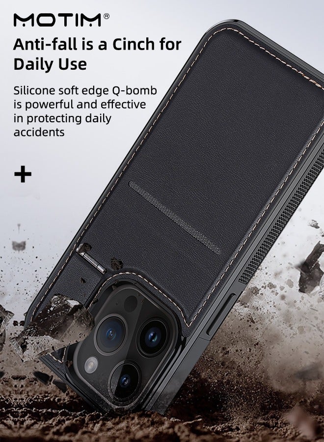Motim iPhone 15 Pro Magsafe Case with Kickstand and Card Holder, Premium Leather Drop Protection Wallet Case Magnetic Cover, Shockproof Anti-Scratch Cover  - Image 5