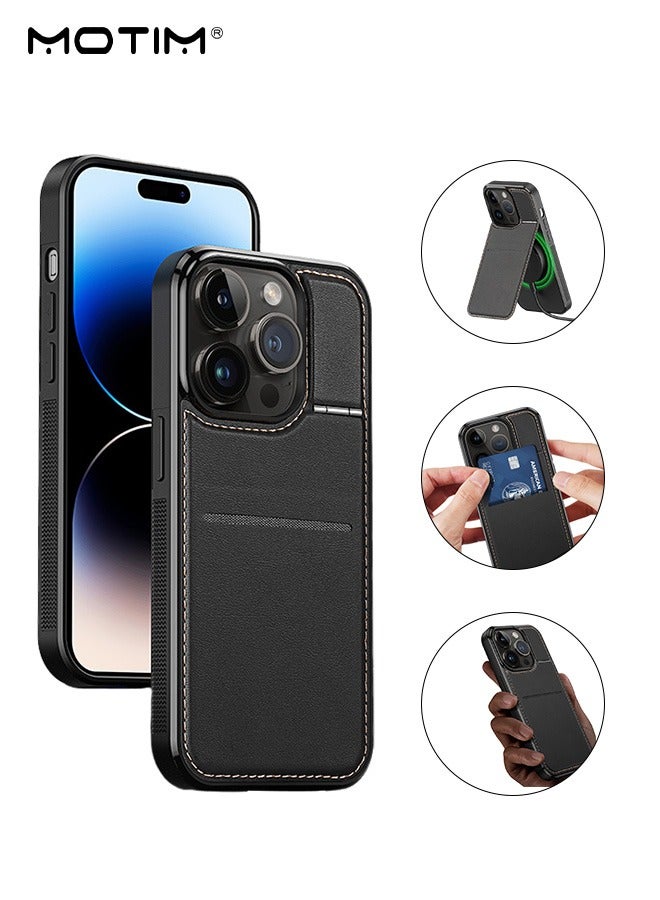 Motim iPhone 15 Pro Magsafe Case with Kickstand and Card Holder, Premium Leather Drop Protection Wallet Case Magnetic Cover, Shockproof Anti-Scratch Cover  - Image 1