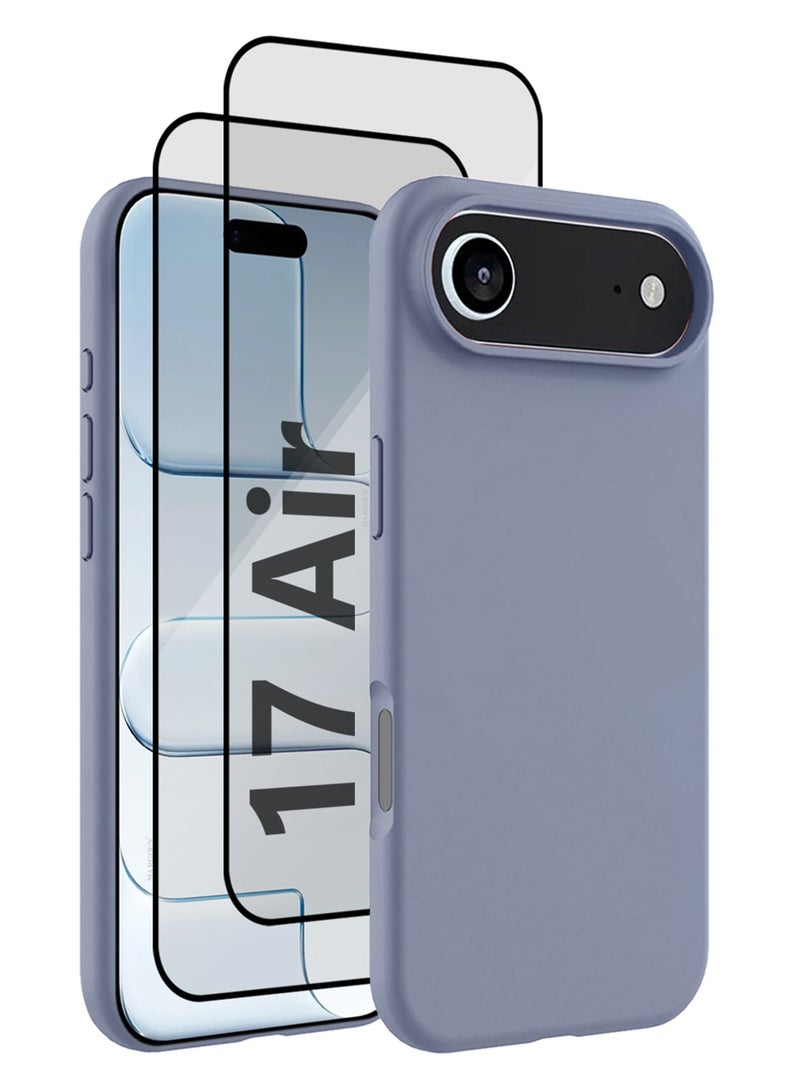 CATANES 3Packs Liquid Silicone Protective Phone Case for iPhone 17 Air , Soft Anti-Scratch Microfiber Lining Utra Slim Drop Protection Phone Cover with Two 3D Screen Protectors - Pastel Purple