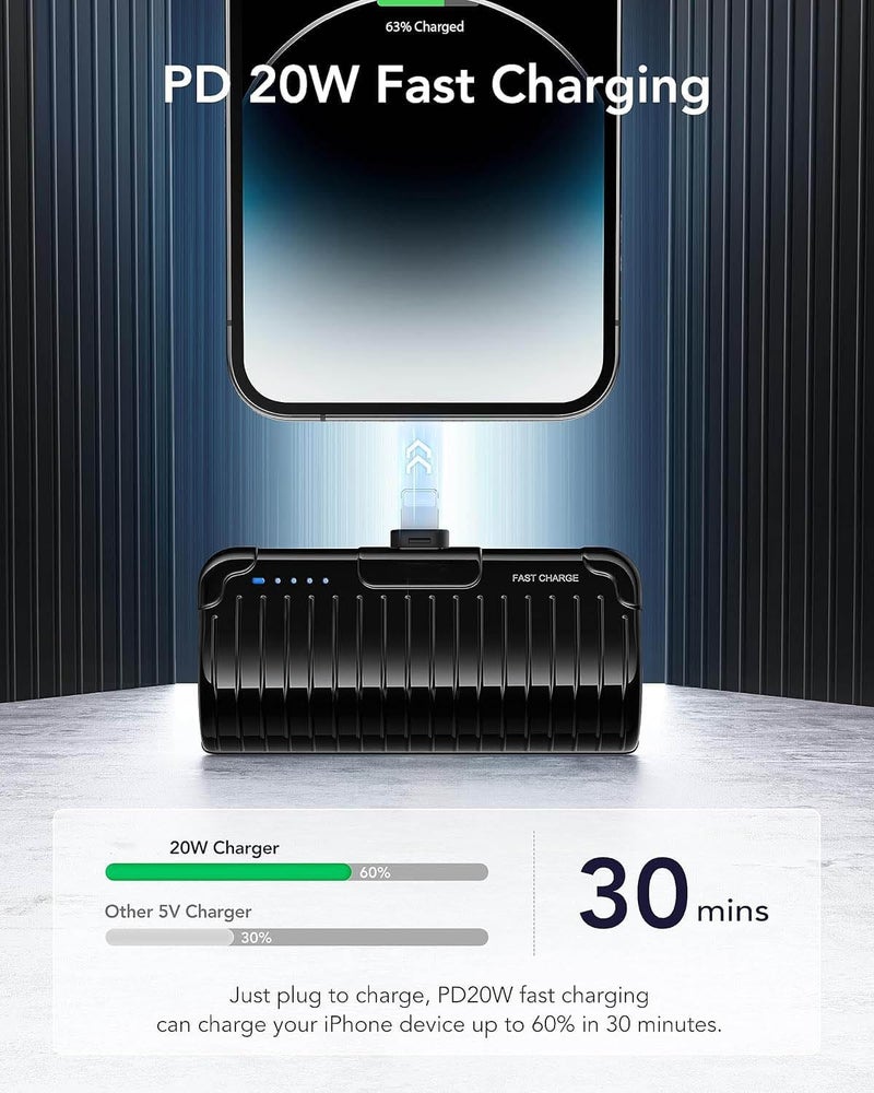 VEGER 2 Pack Mini Power Bank 5000mAh for iPhone, 20W PD3.0 Portable Charger Fast Charging Battery Pack with Foldable Stand, Small Slim PowerBank Compatible with iPhone 14/13 Pro, 12 Mini, 12 Pro - Image 2