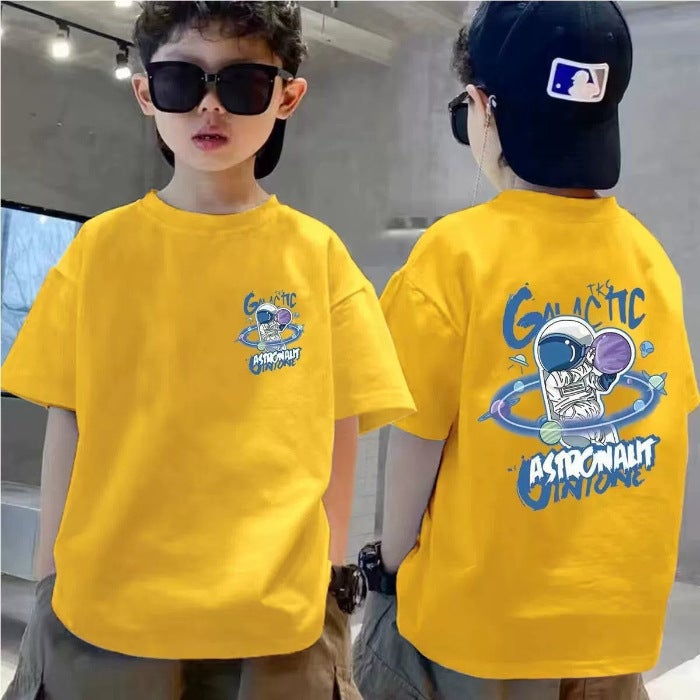 تي شيرت صيفي للأطفال من القطن 100% بأكمام قصيرة للأولاد، تصميم كوري جديد، فضفاض، بأكمام نصفية، عصرية - Image 1