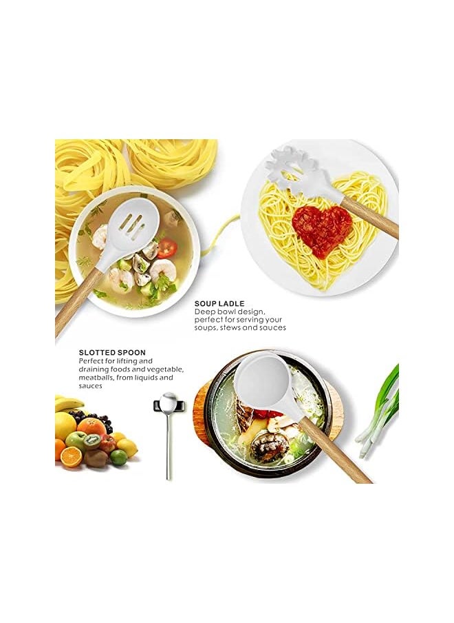 Reliable Arc - Arc Kitchen Cooking Utensils Set, 27 pcs Non-Stick Cooking Kitchen Utensils Set with Holder, Wooden Handle Silicone Kitchen Gadgets Utensil Spatula Set (White) - Image 1