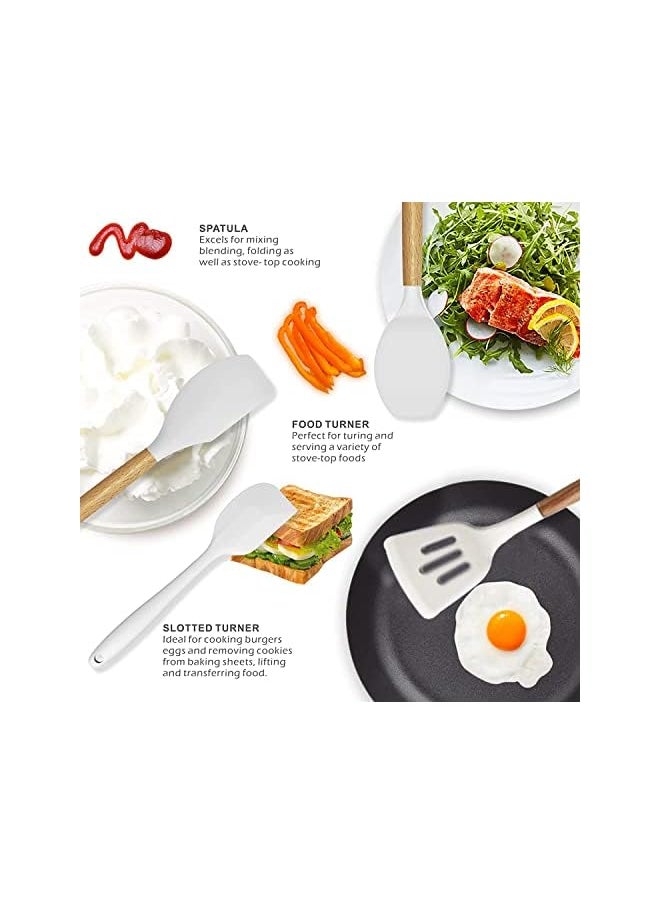 Reliable Arc - Arc Kitchen Cooking Utensils Set, 27 pcs Non-Stick Cooking Kitchen Utensils Set with Holder, Wooden Handle Silicone Kitchen Gadgets Utensil Spatula Set (White) - Image 1