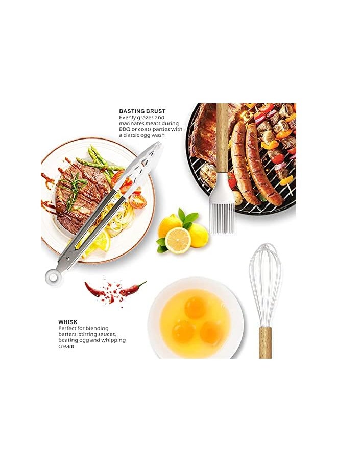 Reliable Arc - Arc Kitchen Cooking Utensils Set, 27 pcs Non-Stick Cooking Kitchen Utensils Set with Holder, Wooden Handle Silicone Kitchen Gadgets Utensil Spatula Set (White) - Image 1
