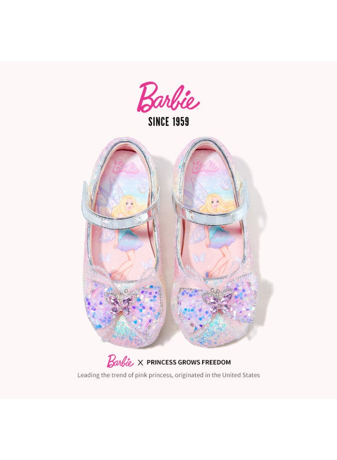 Barbie Girls' Spring Autumn Princess Style High Heel Crystal Fashion Leather Shoes Da6812 Pink Size 32 - Image 2