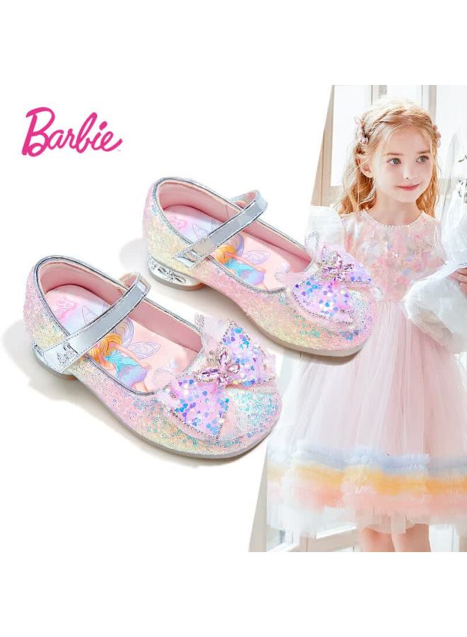 Barbie Girls' Spring Autumn Princess Style High Heel Crystal Fashion Leather Shoes Da6812 Pink Size 32 - Image 1