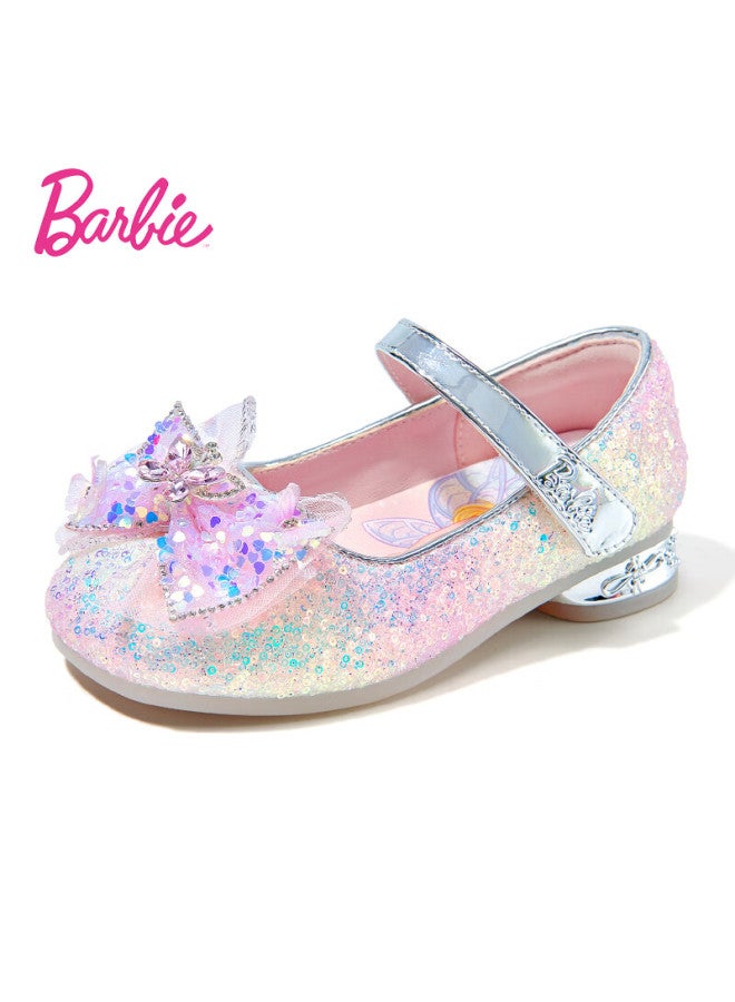 Barbie Girls' Spring Autumn Princess Style High Heel Crystal Fashion Leather Shoes Da6812 Pink Size 32 - Image 5