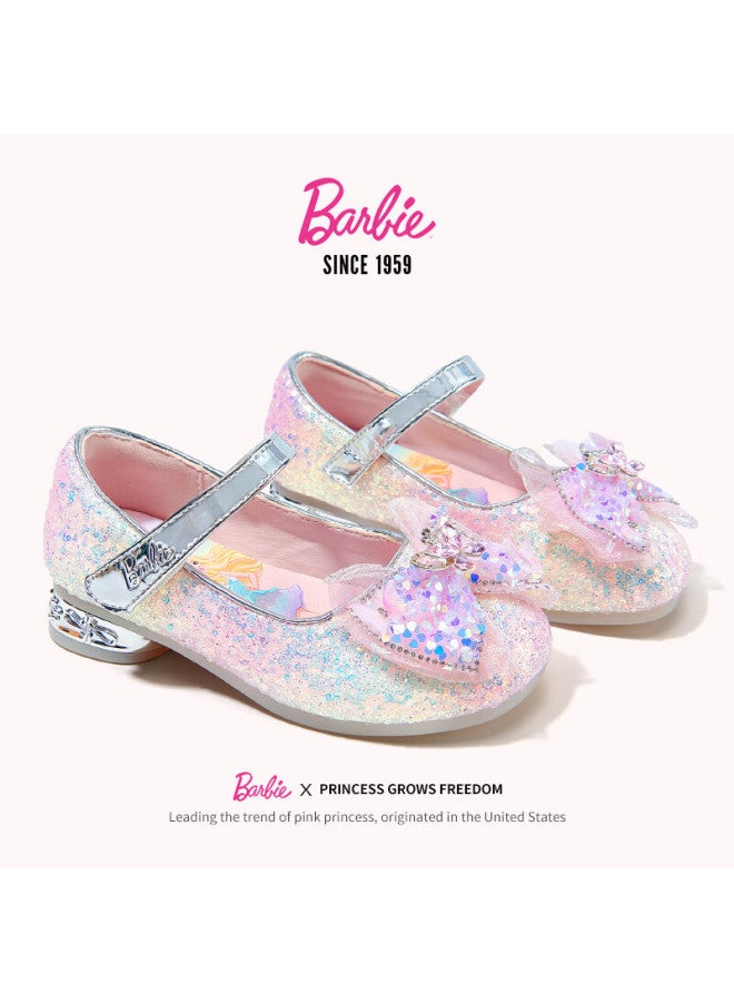 Barbie Girls' Spring Autumn Princess Style High Heel Crystal Fashion Leather Shoes Da6812 Pink Size 32 - Image 4