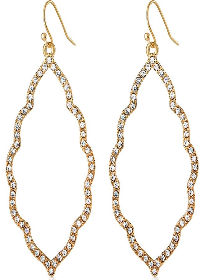 هامبل شيك نيويورك أقراط مرصعة بأحجار الراين بلون ذهبي للنساء - أقراط لامعة مطلية للنساء، أقراط متدلية مرصعة بأحجار الزركونيا المكعبة، أقراط متدلية أنيقة رسمية بوهيمية، أقراط طويلة لامعة بوهيمية - Image 1