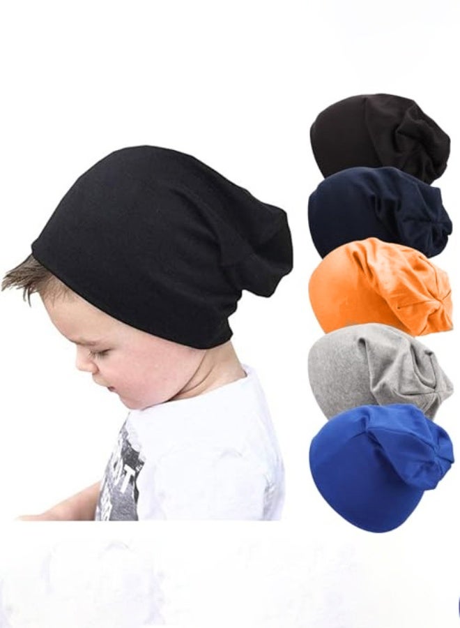 شيربار مجموعة من ٥ قبعات صوفية دافئة للأطفال الصغار من عمر ١-٣ سنوات | قبعات أطفال للجنسين بألوان سادة، قبعات صوفية ناعمة لحماية الأذنين في فصلي الخريف والشتاء - Image 1