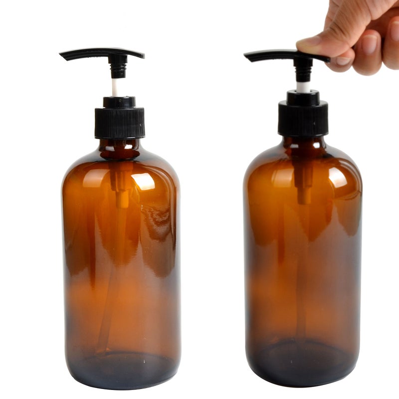 Youngever Youngever 6 Pack Empty Glass Pump Bottles, 2 Pack 16 Ounce and 4 Pack 8 Ounce Pump Bottles, Soap Dispenser, Refillable Containers (Amber)  - Image 4