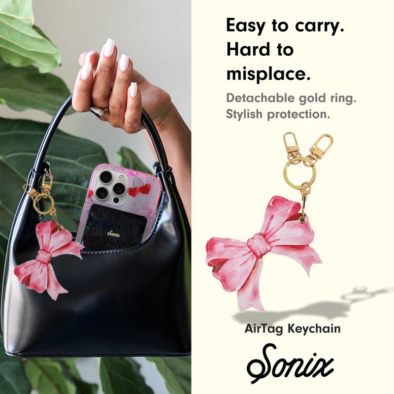 Sonix Keychain Case Compatible with Apple AirTag | Protective AirTag Cover Keychain | Pink Bow - Image 4