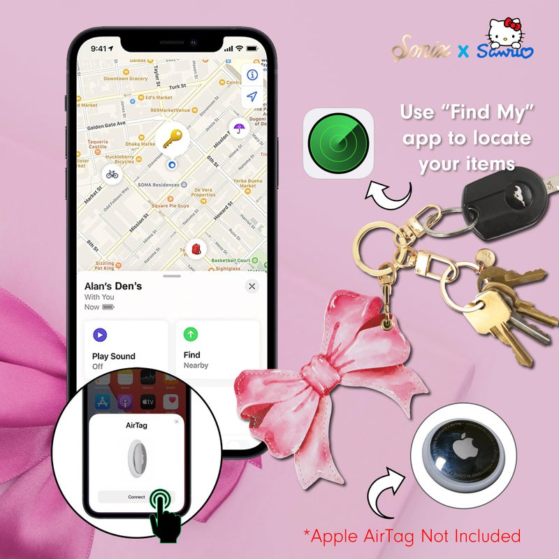 Sonix Keychain Case Compatible with Apple AirTag | Protective AirTag Cover Keychain | Pink Bow - Image 3