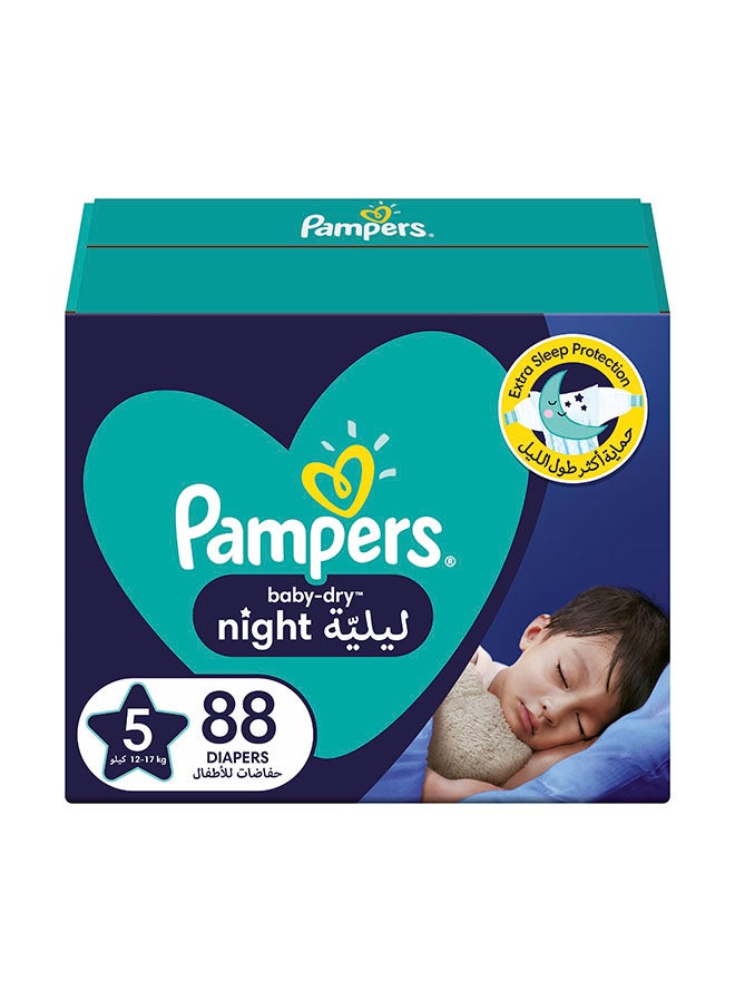 بامبرز حفاضات بيبي دراي الليلية لحماية إضافية من النوم، مقاس 5، 12-17 كجم، 88 حفاضة - Image 1