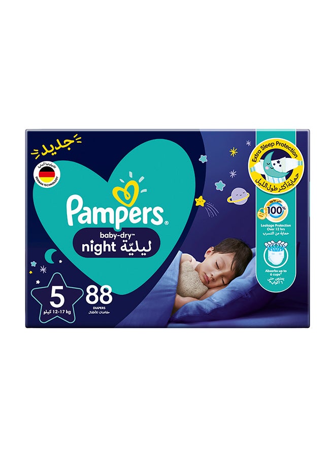 بامبرز حفاضات بيبي دراي الليلية لحماية إضافية من النوم، مقاس 5، 12-17 كجم، 88 حفاضة - Image 2