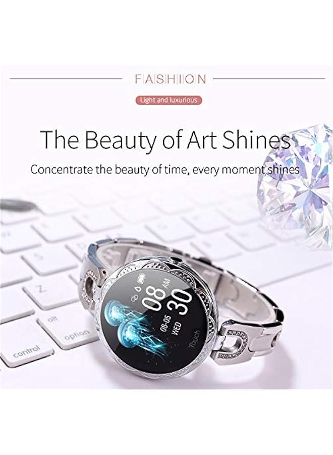Rose Gold Smart Watch for Women，Ladies Smart Bracelet with Diamonds Stainless Steel Wristband, Elegant Fitness Tracker Pedometer Calorie Sleep Tracking Full Touchscreen for iOS Android Phones - Image 2