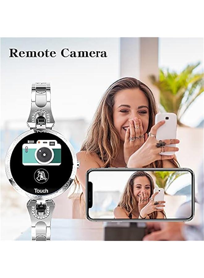 Rose Gold Smart Watch for Women，Ladies Smart Bracelet with Diamonds Stainless Steel Wristband, Elegant Fitness Tracker Pedometer Calorie Sleep Tracking Full Touchscreen for iOS Android Phones - Image 3