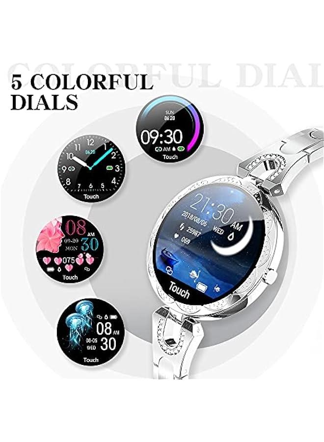 Rose Gold Smart Watch for Women，Ladies Smart Bracelet with Diamonds Stainless Steel Wristband, Elegant Fitness Tracker Pedometer Calorie Sleep Tracking Full Touchscreen for iOS Android Phones - Image 4