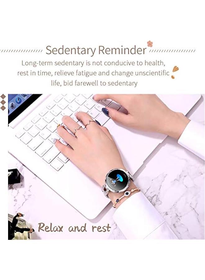 Rose Gold Smart Watch for Women，Ladies Smart Bracelet with Diamonds Stainless Steel Wristband, Elegant Fitness Tracker Pedometer Calorie Sleep Tracking Full Touchscreen for iOS Android Phones - Image 5