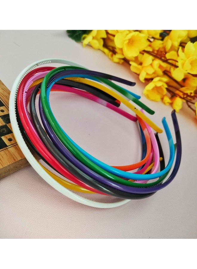 ANNACREATIONS ANNA CREATIONS Set Of 12 Plastic Hair Bands for Girls & women (NARROW, MULTI COLOUR) - Image 5