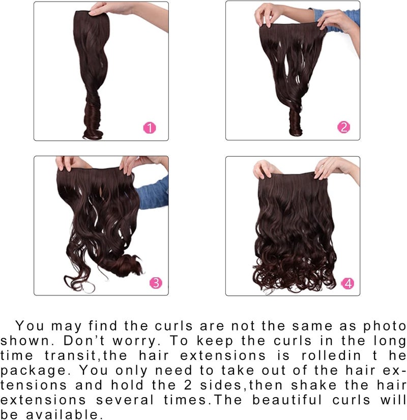 REECHO 16" 1-Pack 3/4 Full Head Curly Wavy Clips in on Synthetic Hair Extensions HE008 Hairpieces for Women 5 Clips 3.9 Oz per Piece - Dark Brown - Image 4