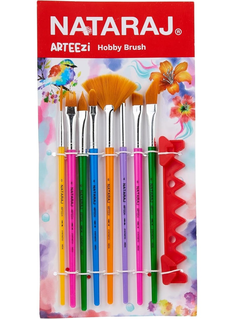 ناتاراج مجموعة فرش هواية ناتاراج أرتيزي - أشكال متنوعة، 8 قطع - للرسم والحرف اليدوية والمشاريع الفنية - Image 1