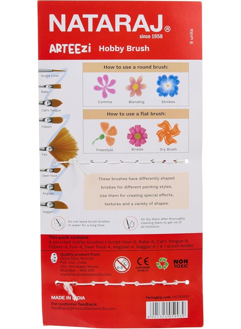 ناتاراج مجموعة فرش هواية ناتاراج أرتيزي - أشكال متنوعة، 8 قطع - للرسم والحرف اليدوية والمشاريع الفنية - Image 3