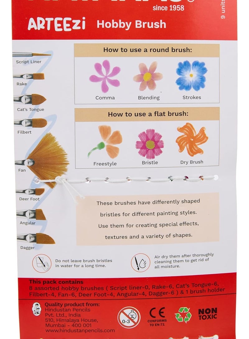 ناتاراج مجموعة فرش هواية ناتاراج أرتيزي - أشكال متنوعة، 8 قطع - للرسم والحرف اليدوية والمشاريع الفنية - Image 4