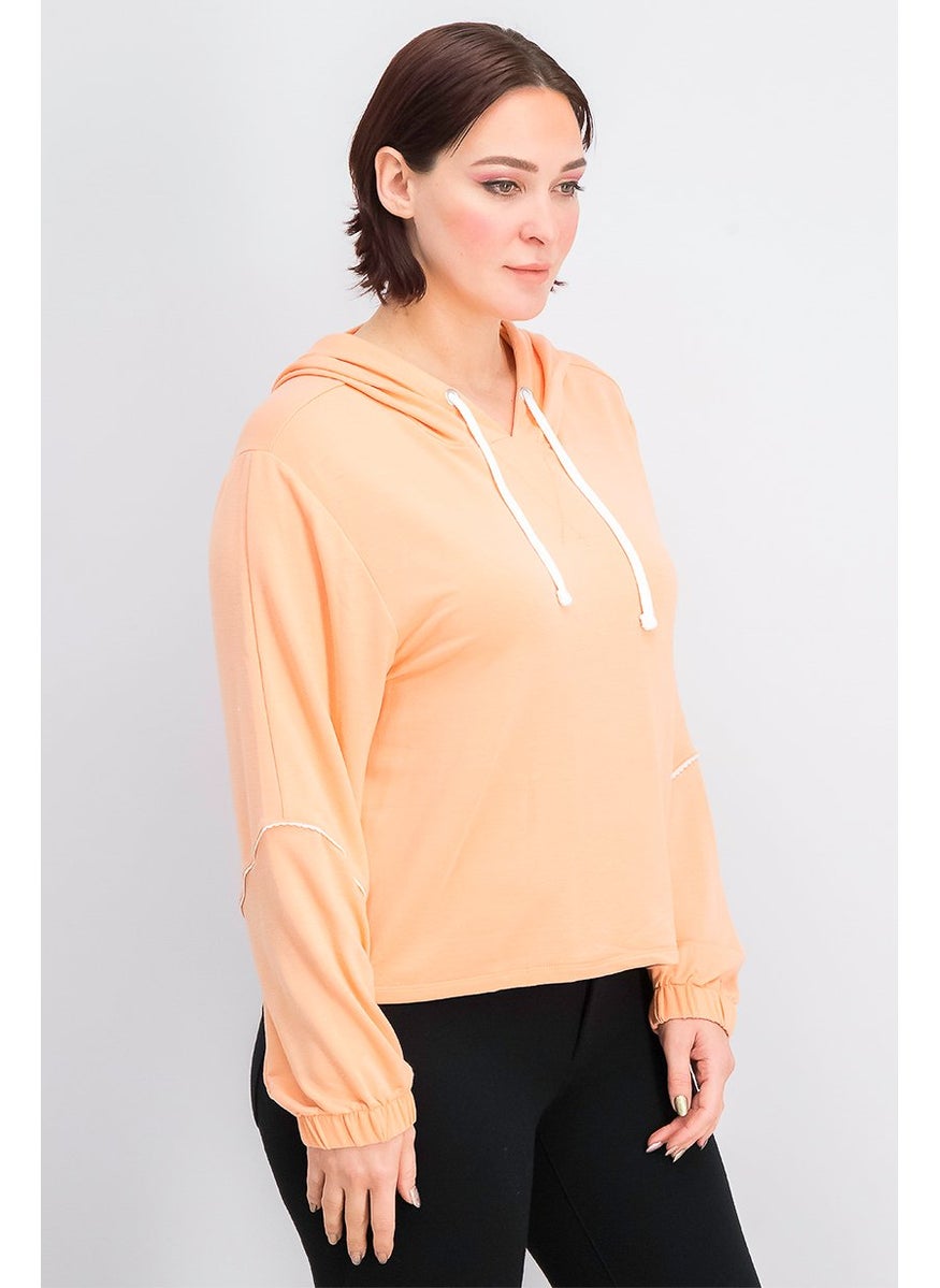 Nanette lepore - Women Hood With Drawstring Solid Sweatshirt, Cantaloupe - Image 1
